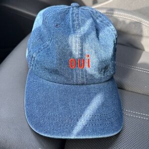 Clare V Blue Denim Hat with Red Embroidery